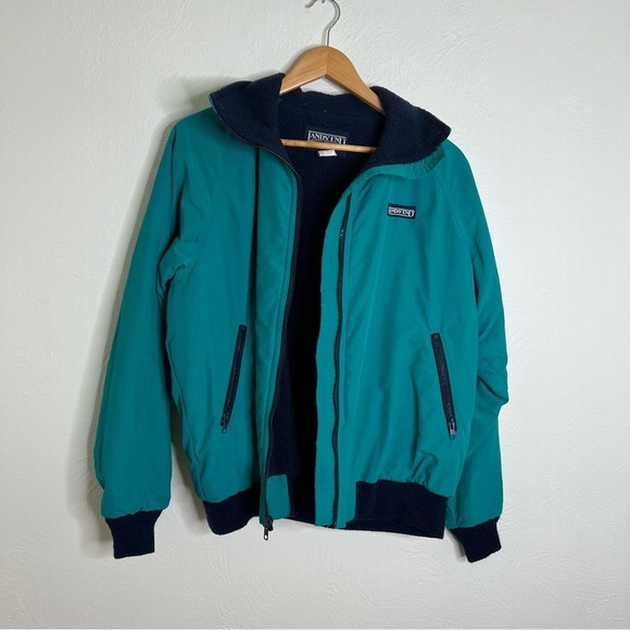 Vintage 90s Lands' End Fleece Lined Jacket Teal Navy Blue Pockets Winter Size L - Picture 11 of 16